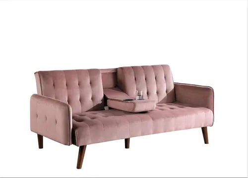 Miniatura 14 de Container Furniture Direct Cricklade - Sofá cama futón tapizado de terciopelo moderno de mediados de siglo para sala de estar con consola central