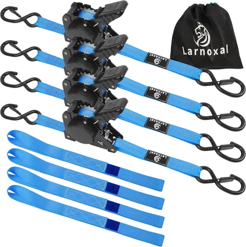 Miniatura 11 de Paquete de 4 correas retráctiles de trinquete, resistencia a la rotura de 1.500 libras, 1 pulgada x 10 pies, correas de amarre retráctiles
