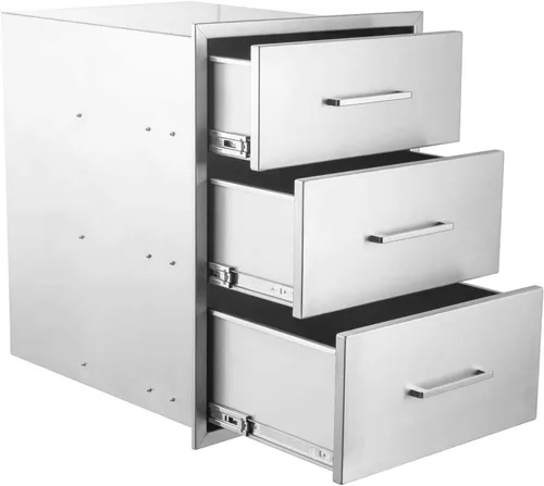 Miniatura 9 de Cajón de Cocina Exterior de 14 pulgadas de Ancho de Acero Inoxidable BBQ Cajón Triple Montaje Empotrado para Isla de Cocina Exterior