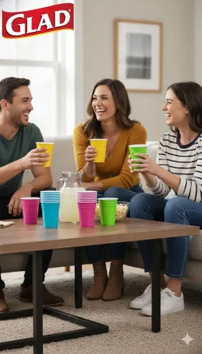 Miniatura 2 de Glad Paquete divertido de vasos de plástico en 4 colores: rosa, verde, azul y amarillo, vasos resistentes para fiesta en colores brillantes, ideales