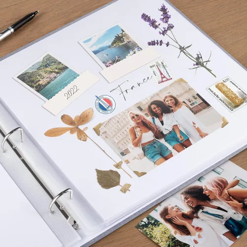 Miniatura 6 de 1DOT2 Álbum de fotos grande de scrapbook DIY de 12 x 12 pulgadas con 3 anillos, diario con 30 fundas de plástico, 60 páginas y cubierta de tela