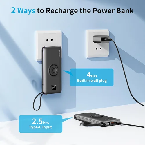 Miniatura 3 de Portable Charger Built-in Cables, AC Wall Plug and Magnetic Wireless iWatch Charger, 10000mAh 22.5W PD Fast Charging Power Bank, Compact Battery