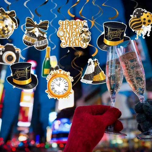 Miniatura 8 de Gatherfun Decoraciones de fiesta de Año Nuevo, kit de suministros de fiesta de Año Nuevo, remolinos colgantes de Año Nuevo para decoraciones de Año