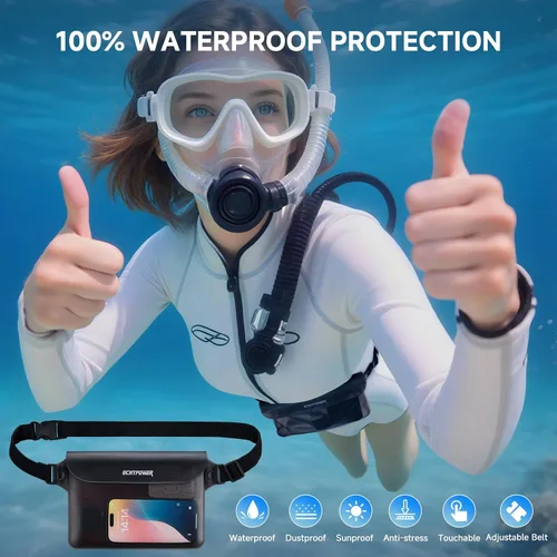 Miniatura 2 de ECHTPower Paquete de 2 bolsas impermeables, riñonera impermeable, bolsa seca impermeable con correa ajustable para la cintura para playa, natación
