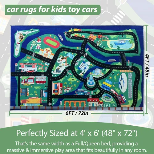 Miniatura 2 de Alfombra de juego para niños, autos de juguete, alfombra antideslizante y lavable a máquina, alfombra de juego educativo para niños y niñas, regalo