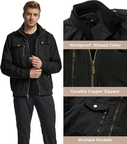 Miniatura 6 de Wantdo Chamarra rompevientos para hombre con cuello de algodón para hombre.