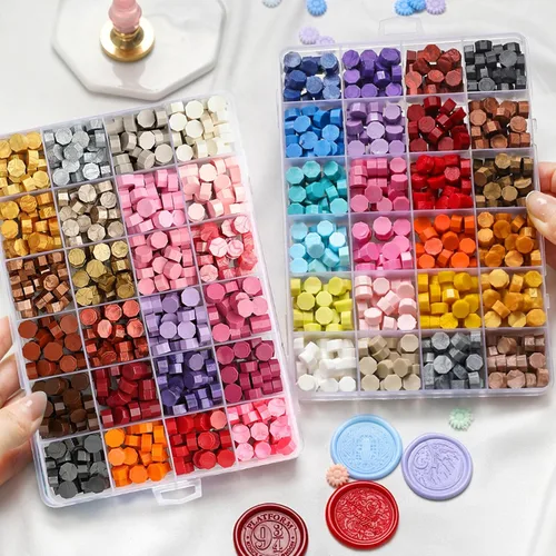 Miniatura 2 de 1200 cuentas surtidas para sellos de cera, cuentas de cera de sellado Andotopee para sellos de sellos, pellets de colores de 48 colores, negro