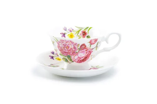 Miniatura 4 de Gracie Bone China Climbing Roses - Taza de té y platillo de 8 onzas (juego de 2), rosa