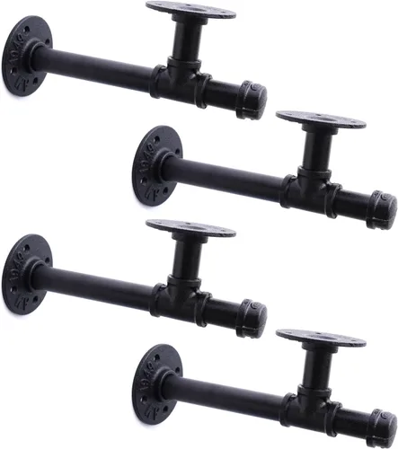 Miniatura 10 de Soportes de estante de tubo industrial de 3/4", soportes de estantería DIY de hierro negro montados en pared para colgar, soportes de tubería