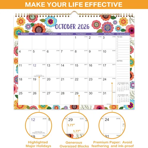 Miniatura 5 de Calendario 2026 - Calendario de Pared 2026, 38.1 cm x 29.2 cm, Ene.2026 - Dic.2026, Calendario de Pared Mensual de 12 meses 2026, Gancho para Colgar