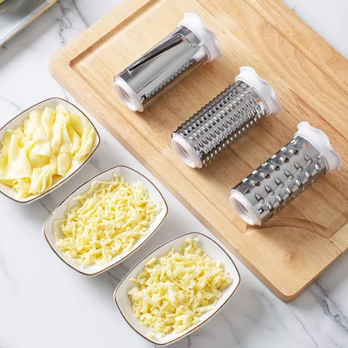 Miniatura 3 de Rallador de queso giratorio clásico con asa, rallador de queso de mano 3 en 1 con 3 ralladores de acero inoxidable, rallador multifuncional