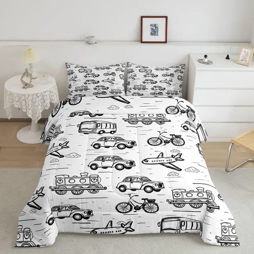 Miniatura 27 de Erosebridal Juego de ropa de cama de tren de dibujos animados para niños y niños, edredón de plumón de vehículos para niños, decoración