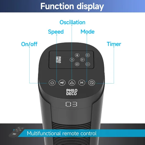 Miniatura 6 de PHILODECO Ventiladores de torre para el hogar, ventilador de piso vertical con control remoto de vibración de 80°, múltiples modos, temporizador