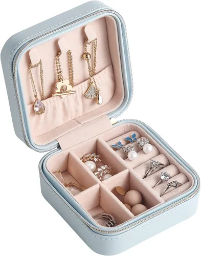 Casegrace - Mini joyero portátil de viaje de cuero para joyas, organizador de anillos, caja de regalo para niñas y mujeres