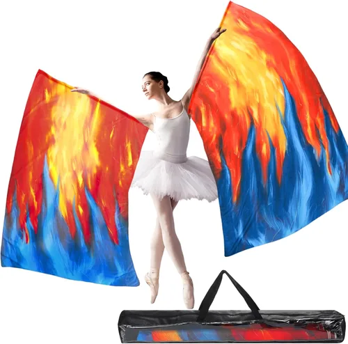 Miniatura 7 de Remagr 2 Piezas Banderas de Danza de Alabanza de 63"X43.3" con Varilla Escalable Bandera de Alas de Ángel Semicírculo Banderas de Alabanza