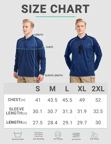 Miniatura 6 de BVVU Polo para hombre, manga larga, corta, táctica, para golf, absorbe la humedad, con cuello