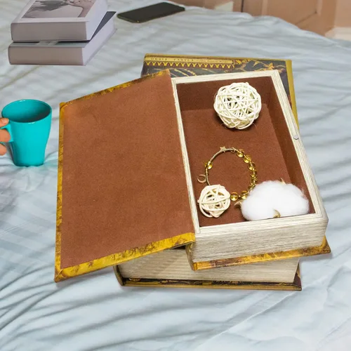 Miniatura 4 de Juego de 2 cajas decorativas en forma de libro, cajas de almacenamiento para baratijas y recuerdos, caja de almacenamiento en forma de libro