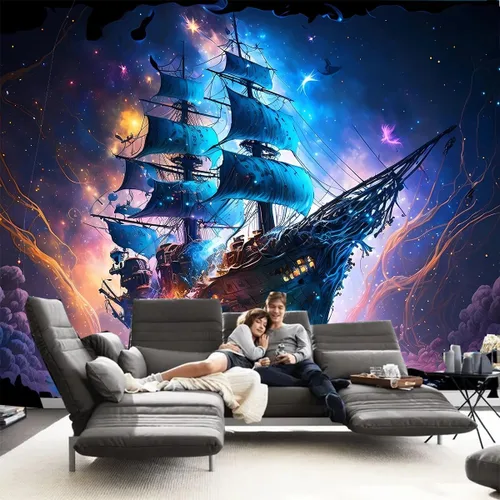 Miniatura 9 de FENDROM Tapiz náutico Decoración Fantasma Velero Arte de Pared Fantasía Paisaje Océano Náutico barco pirata Onda Vela Luna Tapices Colgantes