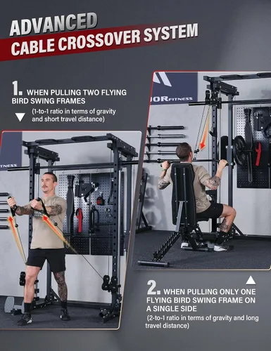 Miniatura 3 de MAJOR FITNESS Drone3 Smith Machine, 2500 libras todo en uno para gimnasio en casa con sistema de polea doble para cable cruzado, barras de dominadas
