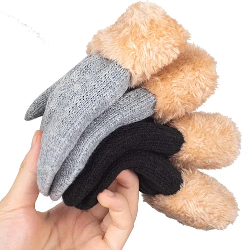 Miniatura 2 de 2 pares de guantes de punto de invierno para niños y niñas guantes térmicos cálidos de punto de cable 2-6-10-14 años de lana con forro polar