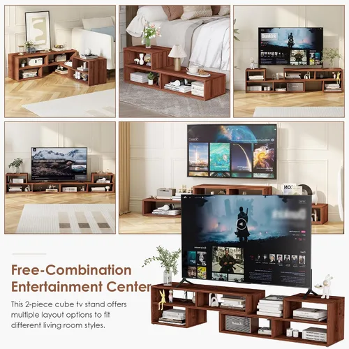 Miniatura 5 de Estantería de TV de 2 piezas, centro de entretenimiento en forma de L para televisores de 45 a 70 pulgadas, soporte de TV de cubo de 13 pulgadas