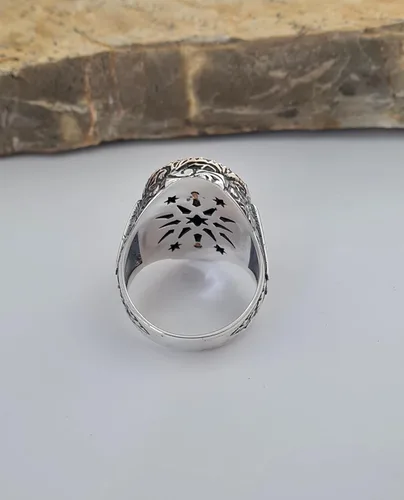 Miniatura 8 de Custom Personalized Letter Ring, Beautiful Handcrafted Personalized 925K Solid Sterling Silver Onyx Stone Men's Ring RP77