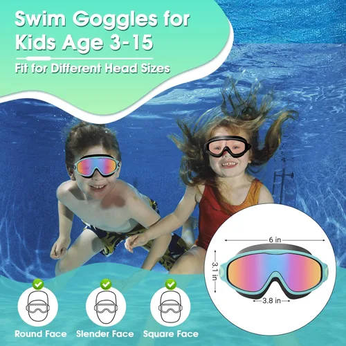 Miniatura 6 de EverSport Paquete de 2 gafas de natación para niños, gafas de natación antivaho para niñas y niños de 3 a 15 años