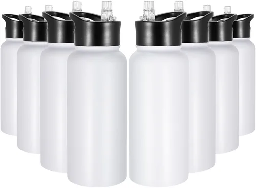 Miniatura 56 de Botella de agua aislada de 64 onzas con tapas de pajita y boquilla, jarra de agua de acero inoxidable de medio galón con mango de paracord, vacío