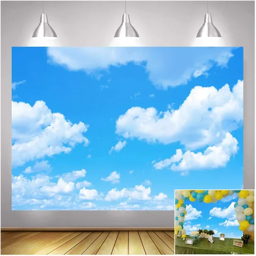 Telones de fondo de fotografía con tema de nubes blancas de cielo azul, 7 x 5 pies, cielo claro, para niños, fiesta de cumpleaños, cartel de recién