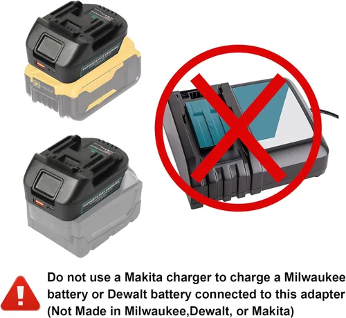Miniatura 8 de Adaptador de batería DM18M con enchufe de carga USB y tipo C compatible con baterías Dewalt de 20 V y Milwaukee de 18 V, convierte a baterías Makita