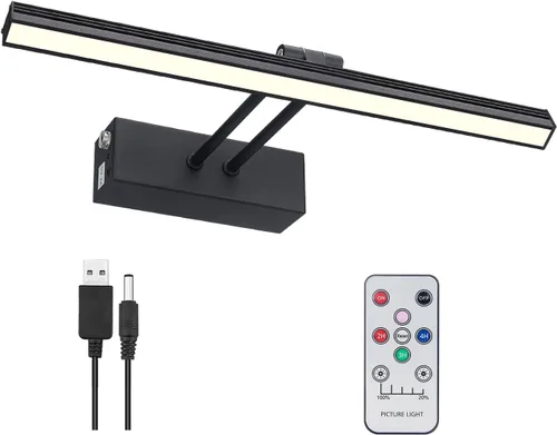 Luz para Cuadros, Luces de Arte a Batería para Pared, Luz Inalámbrica con Control Remoto para Pinturas con Temporizador y Regulable, Iluminación de