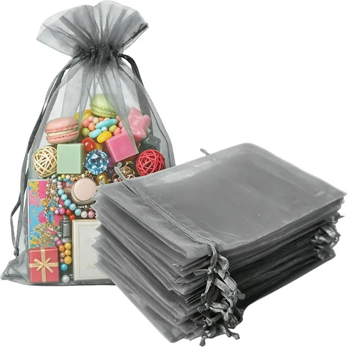 Miniatura 36 de Bolsas de regalo de organza de 4 x 6 pulgadas con cordón para joyas, dulces, paquetes de 50 bolsas de té de tela transparente azul aguamarina
