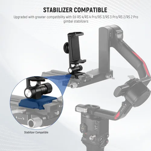 Miniatura 5 de Adaptador de montaje de trípode para teléfono Neewer con base tipo Arca QR, zapata fría, agujeros de 1/4" y 3/8", giro de 360° y inclinación