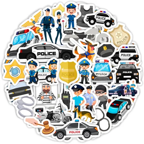 100 calcomanías con diseños inspirados en la policía, juguetes de policía, calcomanías para laptops y automóviles, decoraciones fiesta y recuerdos