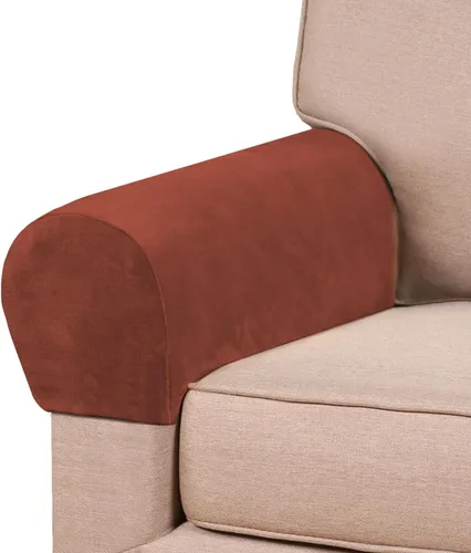 Miniatura 11 de PrinceDeco 4 Pack Thick Velvet Stretch Armrest Covers for Chairs and Sofas - Non Slip, Brown
