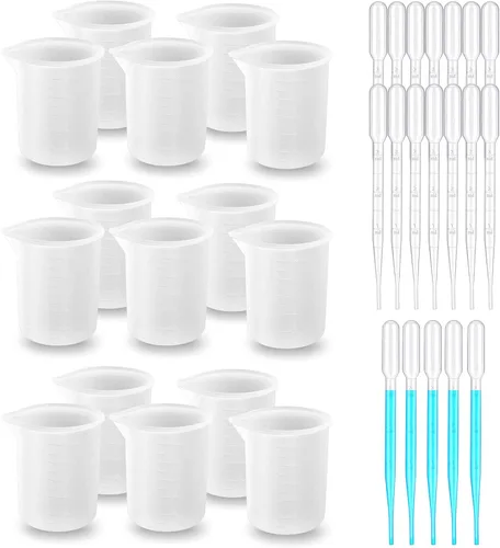 Miniatura 10 de Woohome 50 tazas medidoras de silicona para resina, vasos de mezcla antiadherentes de 3.4 fl oz con cuentagotas de plástico para moldes