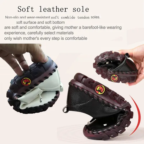 Miniatura 4 de Tenacitee Women's Leather Soft Bottom Flat Shoes Handmade Beef Tendon Leisure Set of Feet Breathable Round Head Non-Slip Mom Loafers