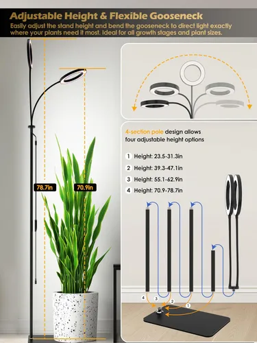 Miniatura 6 de GLOWRIUM Luces de cultivo para plantas de interior, luz LED de espectro completo, atenuación continua, 3 modos de iluminación y altura ajustable
