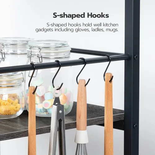 Miniatura 5 de HOOBRO Isla de cocina con almacenamiento, isla de cocina industrial sobre ruedas y recintos laterales, carrito de cocina de 3 niveles con estación
