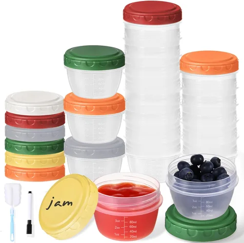Miniatura 11 de Yomarket 6 piezas 2 oz Recipiente de aderezo de ensalada, recipientes de condimentos reutilizables con tapas a prueba de fugas, pequeños recipientes