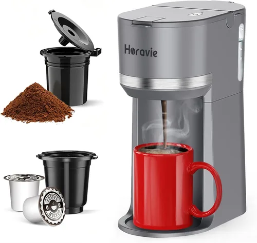 Miniatura 12 de Horavie Mini - Cafetera de porción individual para cápsulas K Cup y café molido, máquina de café de preparación rápida de una taza con recordatorio