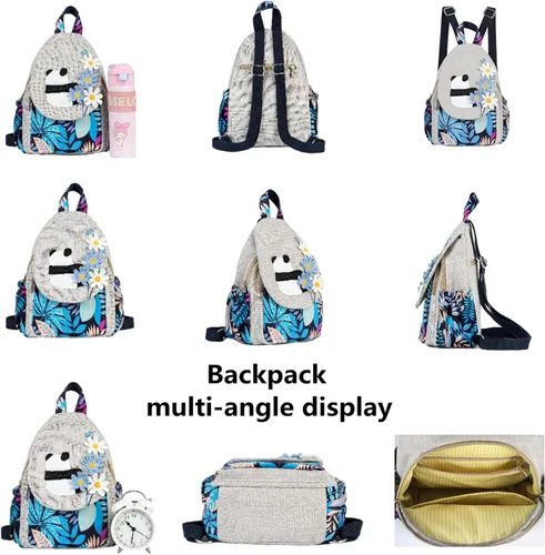 Miniatura 111 de HUANGGUOSHU Mochila de algodón tejida de algodón bohemio con bordado de lona estilo bohemio con múltiples bolsillos retro linda mochila cartera