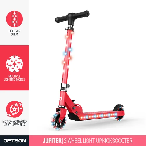 Miniatura 2 de Jetson Kids Jupiter patinete de 2 ruedas con luz LED para niños, luces LED en el manillar, la columna, las ruedas y la plataforma, manillar rojo
