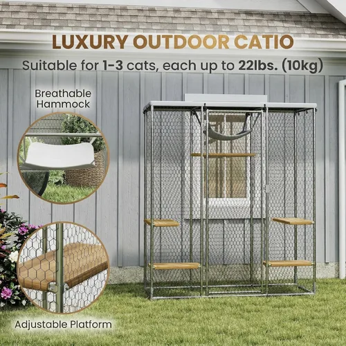 Miniatura 3 de PawHut Catio - Caja grande para gatos al aire libre, patio para gatos de acero galvanizado para múltiples gatitos, jaula para gatos al aire libre