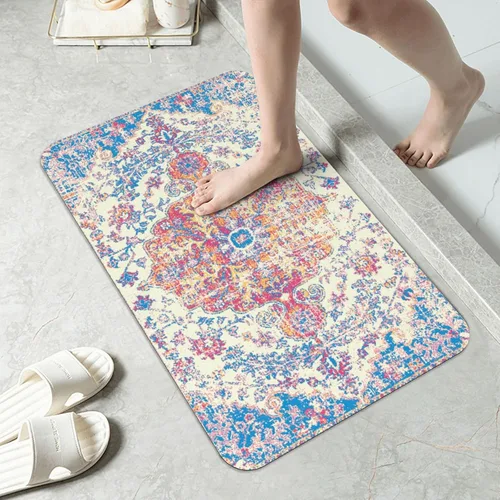 Miniatura 9 de Alfombra de baño para baño, patrón bohemio clásico, antideslizante, secado rápido, lavable a máquina, cómoda alfombra de baño para baño, bañera