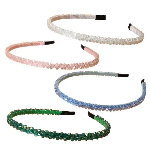 Miniatura 10 de Cuizhiyu Paquete de 4 diademas de diamantes de imitación de cristal para mujeres y niñas, de doble fila, con cuentas brillantes, aros