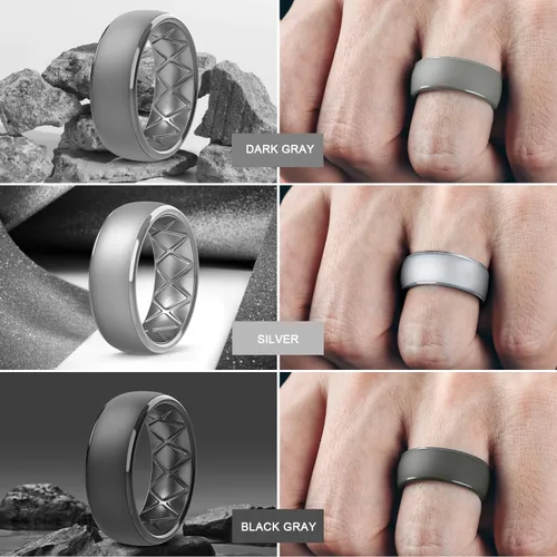 Miniatura 78 de Egnaro Anillos de boda de silicona para hombre: 1/4/6/7 Multipack de anillos de boda de goma con arco interior Diseño ergonómico transpirable
