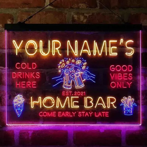 Tazas de cerveza personalizadas para bar en casa, letrero de luz LED de neón tricolor, nombre personalizado, fecha, texto, cita, fuente, rojo, azul