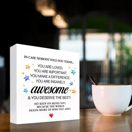 Miniatura 3 de Letrero de madera con texto en inglés "In Case Nobody Told You Today You are Awesome Bloque de madera, decoración de escritorio, caja de motivación