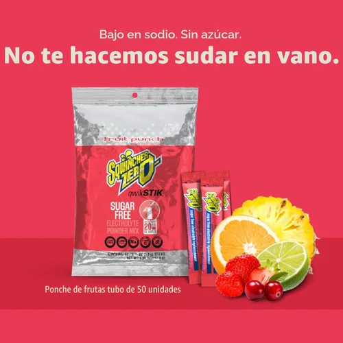 Miniatura 8 de Bebida en polvo Qwik Stik de Sqwincher, con electrolitos y sin azúcar (contiene 50 unidades), FRUIT PUNCH, 50